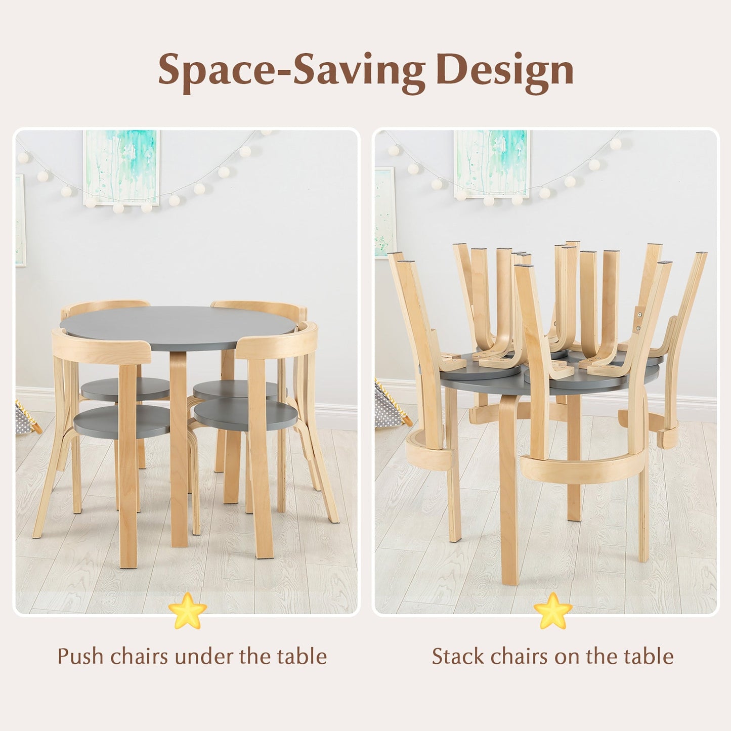 5-Piece Kids Wooden Activity Table and Chair Set - Gray