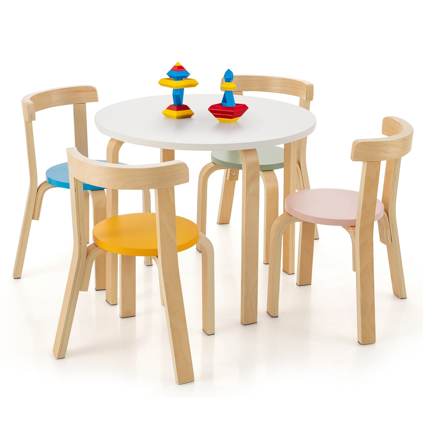 5-Piece Kids Wooden Activity Table and Chair Set with Toy Bricks