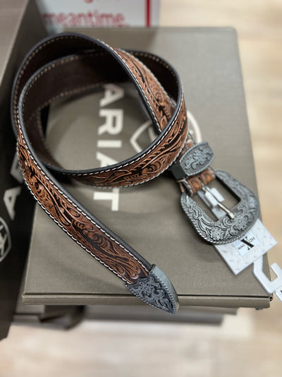 Nocona Men's HD Xtreme Floral Tooled Work Belt - Brown - Korvel