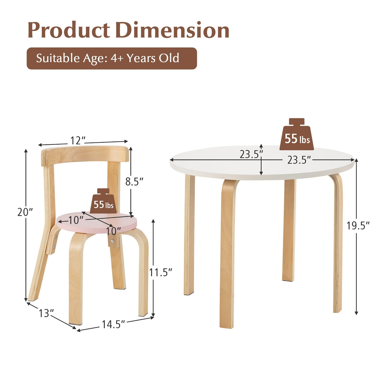5-Piece Kids Wooden Activity Table and Chair Set with Toy Bricks