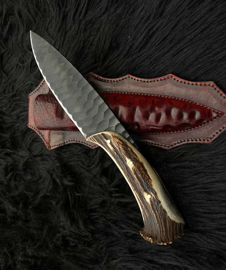 Premium 1095 Steel Custom Forged Hunting Knife with Antler Handle - Korvel