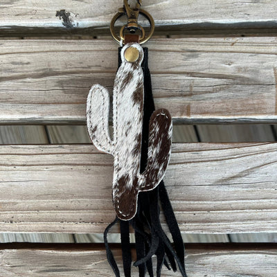 Stylish Cowhide Cactus Keychain with Tassels - Korvel