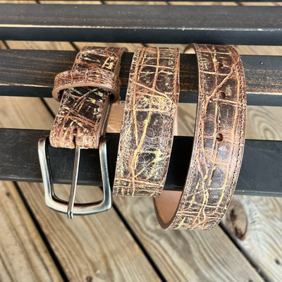 Gator-Embossed Distressed Brown Belt by Twisted X - Korvel