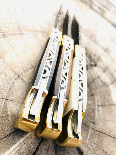 Set of 3 Exquisite Damascus Steel Folding Pocket Knives - Premium Utility Knives with Unique Handles - Korvel