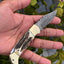Artisan Crafted Damascus Steel Folding Pocket Knife with Antler Horn Handle and Leather Sheath - Exclusive from KBS Knives - Korvel