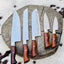 Premium 5-Piece Custom Handmade Stainless Steel Knife Set with Leather Roll & Elegant Rosewood Handles - Korvel