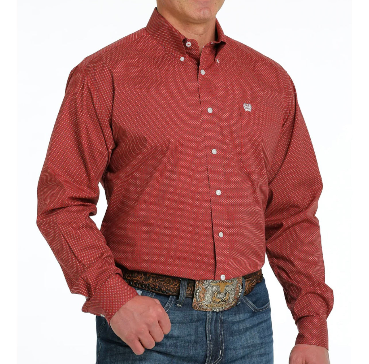 Cinch Men's Red Diamond Print Long Sleeve Shirt - Korvel