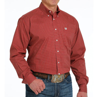 Cinch Men's Red Diamond Print Long Sleeve Shirt - Korvel
