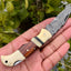 Artisan Crafted Damascus Steel Compact Folding Knife with Bone and Rosewood Handle - Korvel