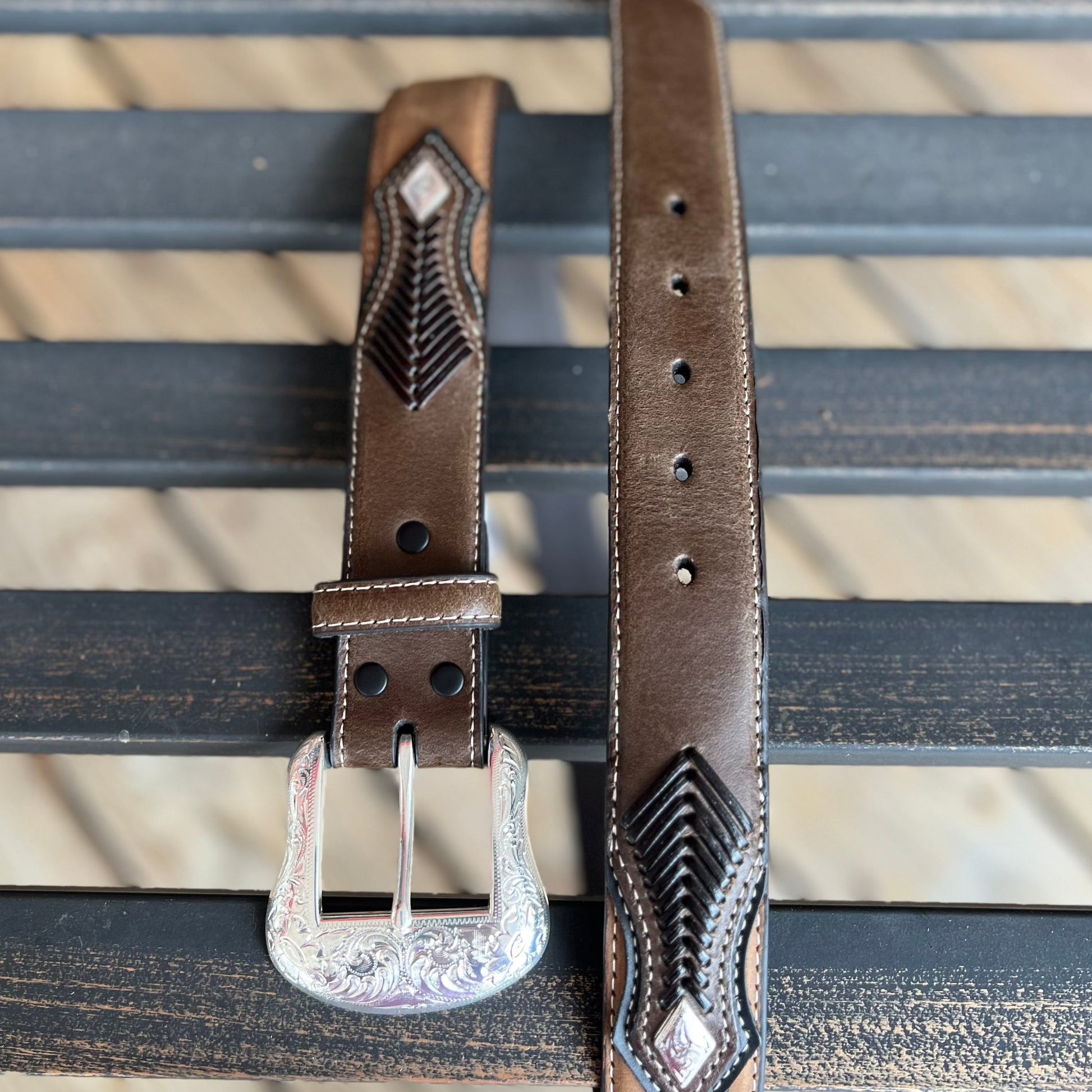 Distressed Brown Diamond Concho Belt for Men by Nocona - Korvel