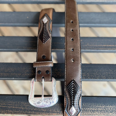 Distressed Brown Diamond Concho Belt for Men by Nocona - Korvel