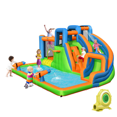 7-in-1 Inflatable Giant Water Park Bouncer with Dual Climbing Walls