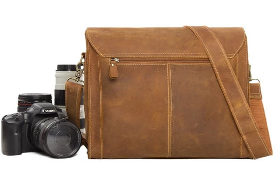 Chic Light Brown Leather Camera Bag for Creative Photographers - Korvel