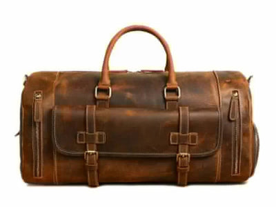 Versatile Vintage Leather Duffle Bag with Dedicated Shoe Compartment - Korvel