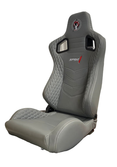 SPDZ1 Katana Racing Seats - Gray Leather with White Stitching