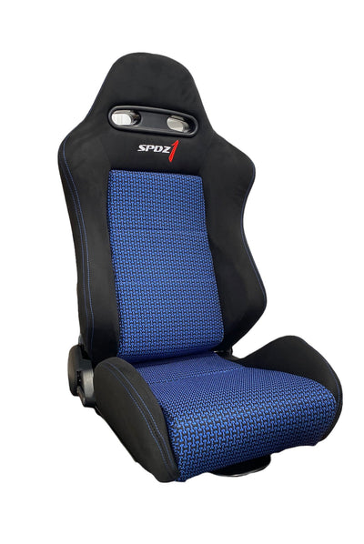 SPDZ1 Pole Position 7 Racing Seats - Black Cloth/Blue Kevlar Mesh