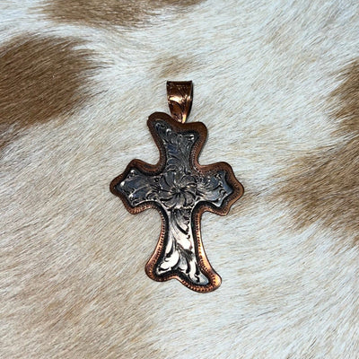 Exquisite Large Copper and Silver Cross Pendant - Korvel