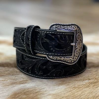 Ariat Women's Black Distressed Floral Leather Belt - Korvel