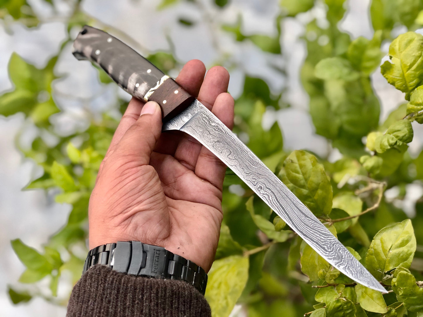 Premium Damascus Steel Fillet-Boning Knife with Elegant Rosewood and Horn Handle - 13-Inch - Korvel