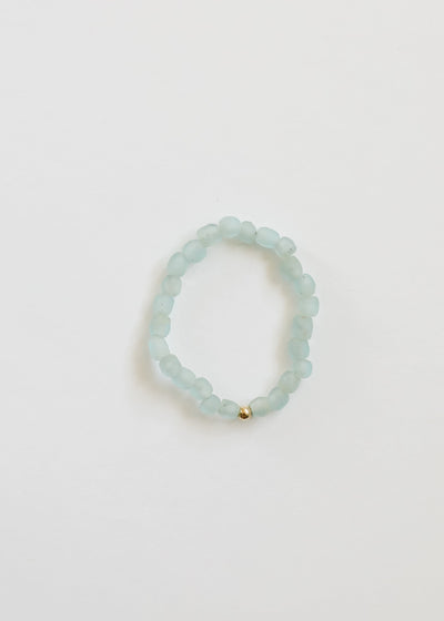 Blue Sea Glass Stretch Bracelet with Gold or Silver Accents