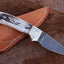 Artisan Crafted California Coyote Cowboy Knife | Unique Damascus Blade | Antler Horn & Brass Handle | 6.25 Inches | Premium Leather Sheath - Korvel