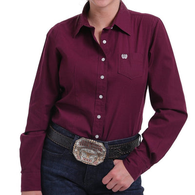 Elegant Burgundy Long Sleeve Button-Up Shirt for Women - Korvel