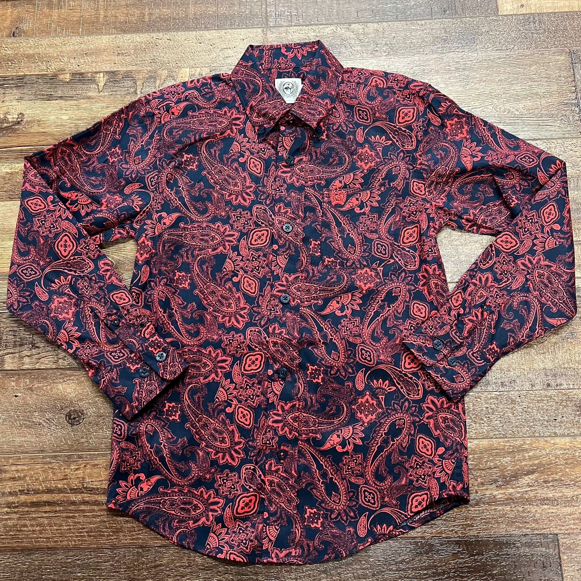 Vibrant Red Paisley Button-Up Shirt for Boys - Korvel