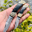 Exquisite Pair of Custom Handmade Damascus Steel Folding Pocket Knives with Buffalo Horn Handles and Engraved Brass Bolsters - Korvel
