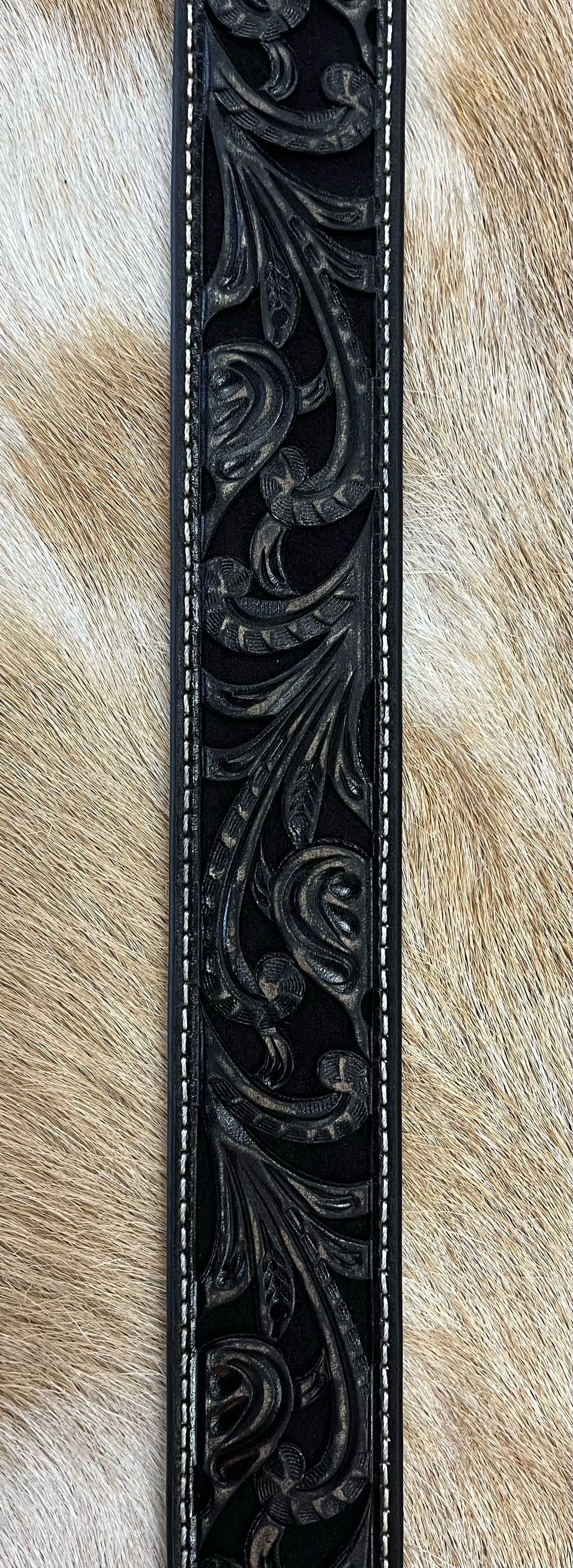 Ariat Women's Black Distressed Floral Leather Belt - Korvel
