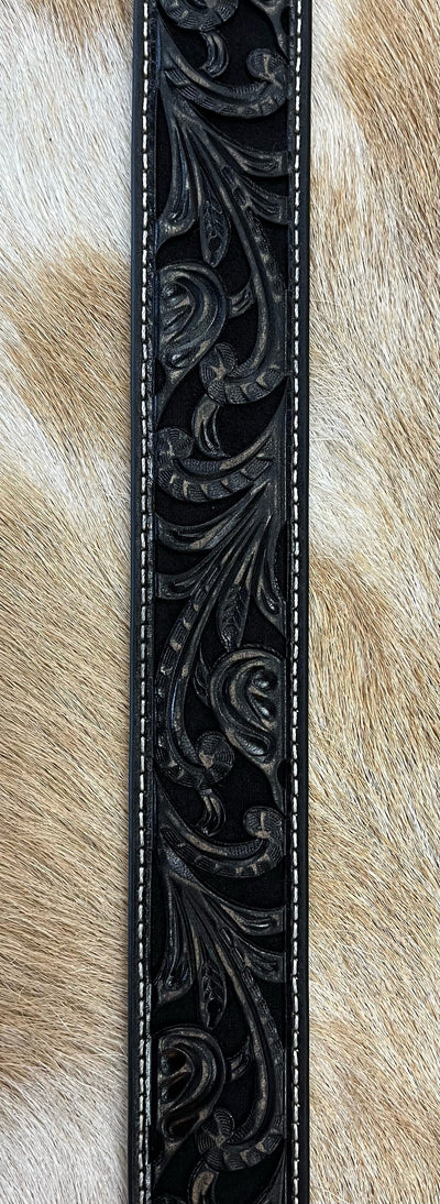 Ariat Women's Black Distressed Floral Leather Belt - Korvel