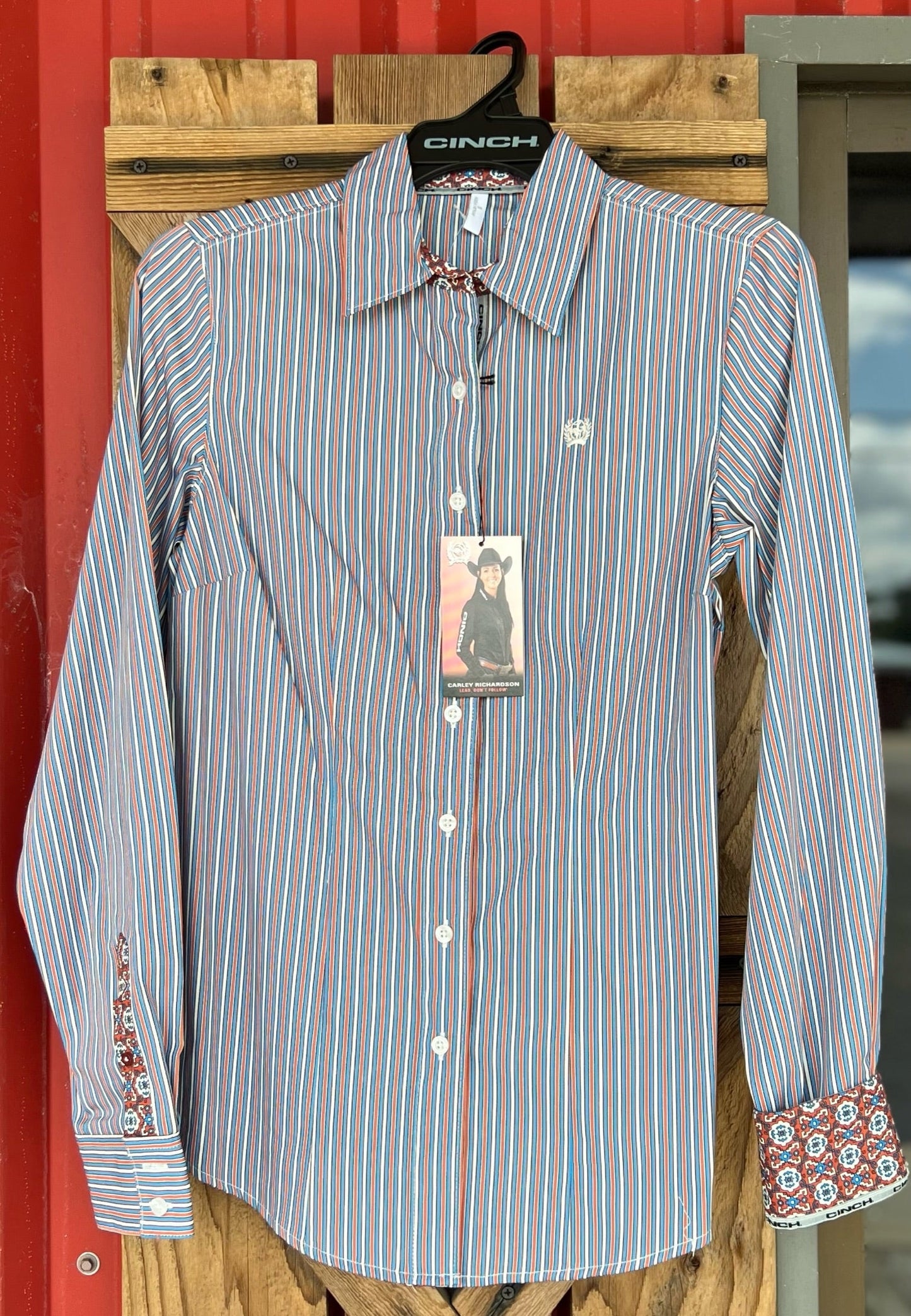 Cinch Women's Blue Striped Long Sleeve Shirt - Korvel