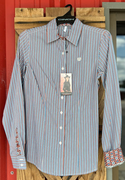 Cinch Women's Blue Striped Long Sleeve Shirt - Korvel