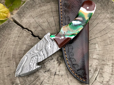 Premium Damascus Steel Guthook Hunting Knife - Korvel