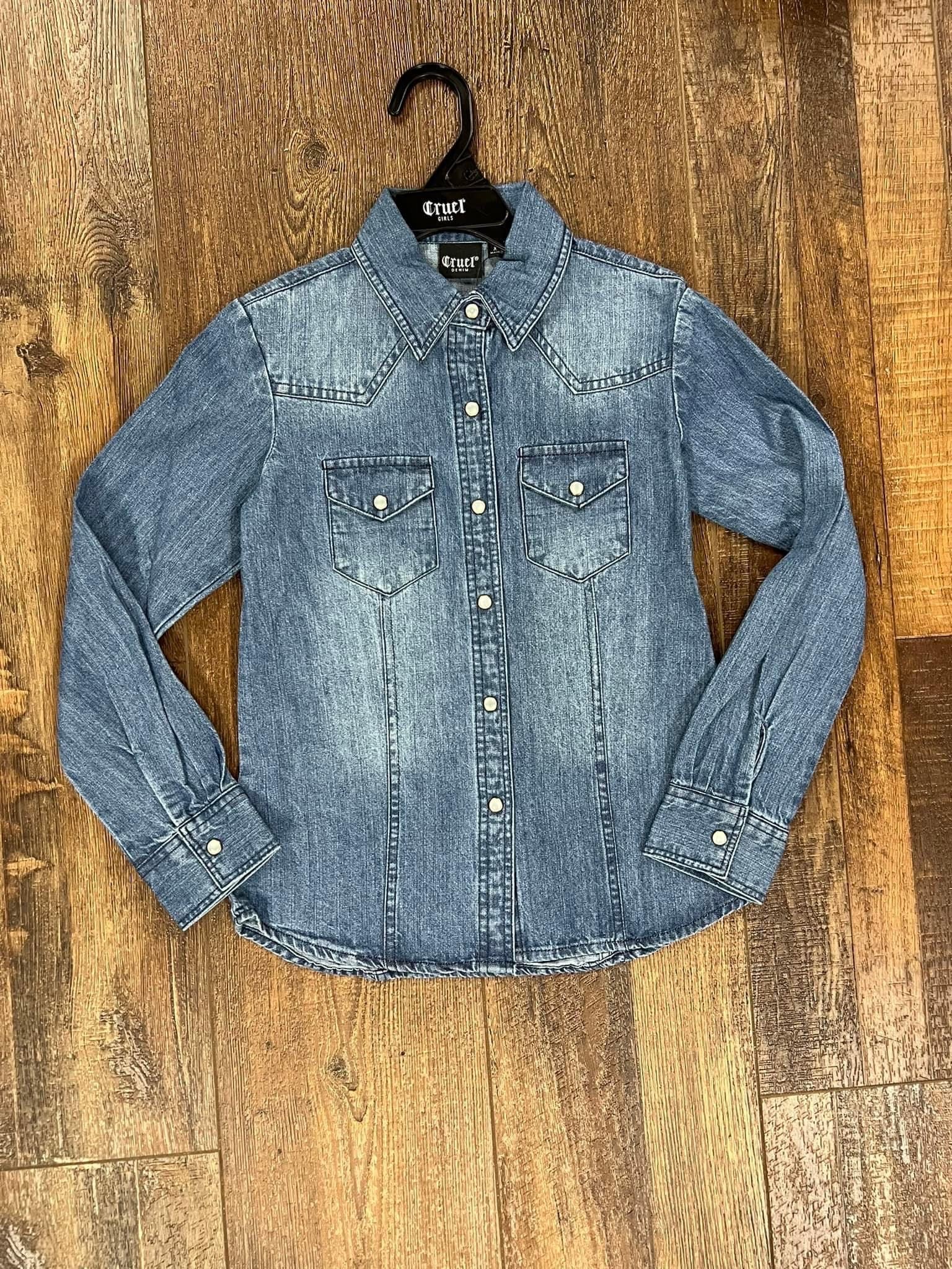 Stylish Pearl Snap Denim Shirt for Young Cowgirls - Korvel