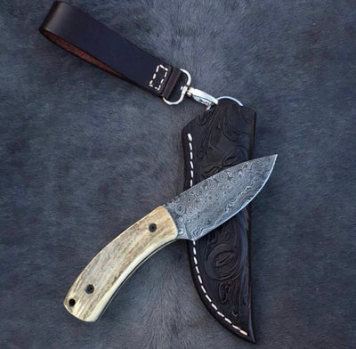 Artisan Crafted Raindrop Damascus Steel Skinning Knife - Korvel