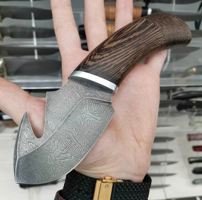 Premium Handmade Damascus Steel Guthook Skinner Knife - Korvel