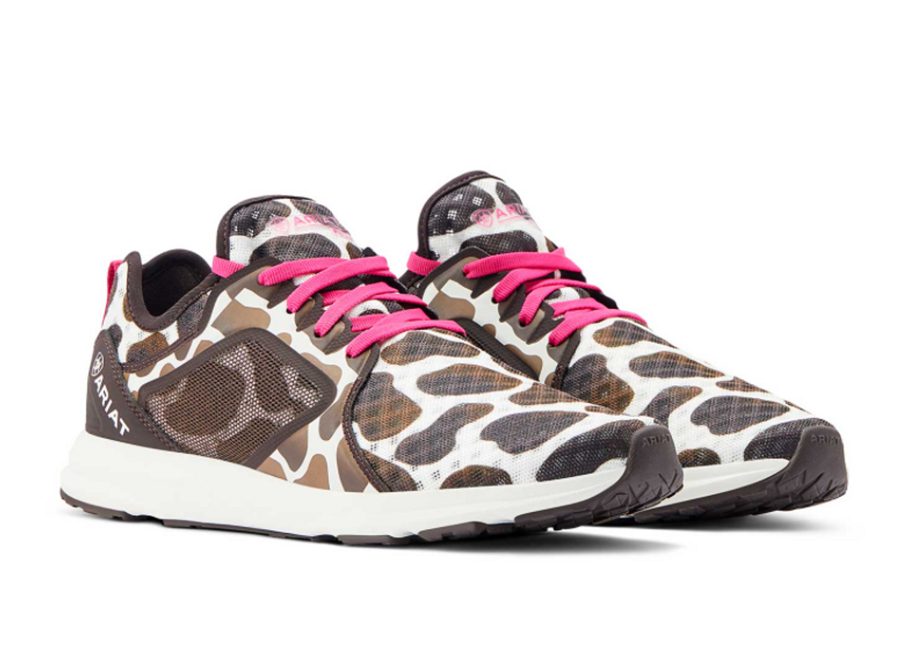 Ariat Women's Cow Print Sneakers with Vibrant Pink Laces - Korvel