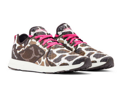 Ariat Women's Cow Print Sneakers with Vibrant Pink Laces - Korvel