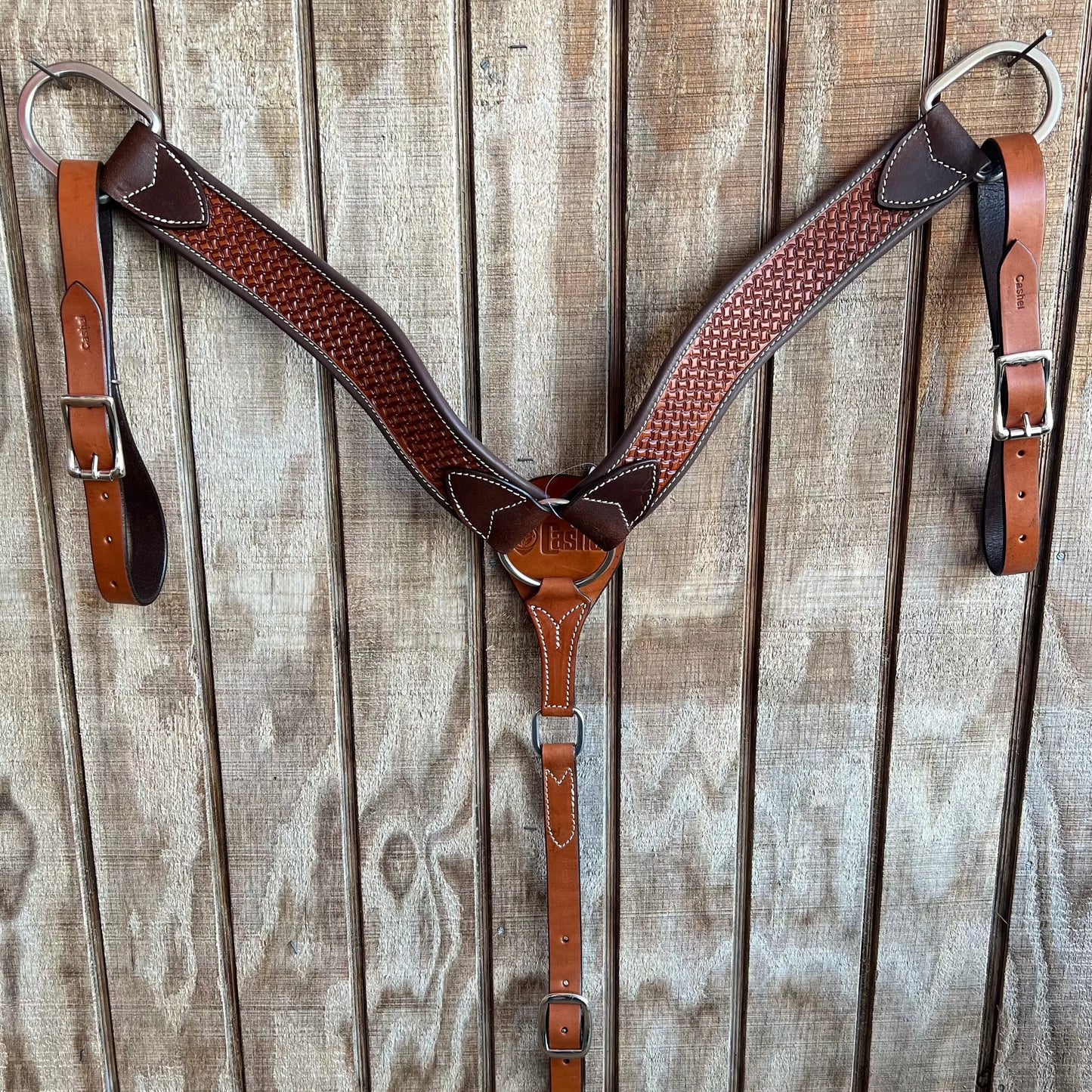 Elegant Chestnut Breastcollar with Basket Weave Design - Korvel