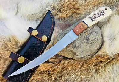 Artisan Crafted Stainless Steel Fillet-Boning Knife with Rosewood and Engraved Bone Handle - Korvel