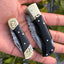 Exquisite Pair of Custom Handmade Damascus Steel Folding Pocket Knives with Leather Case - Korvel