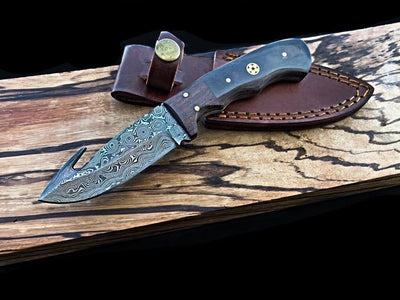 Premium Damascus Steel Guthook Hunting Knife - Korvel