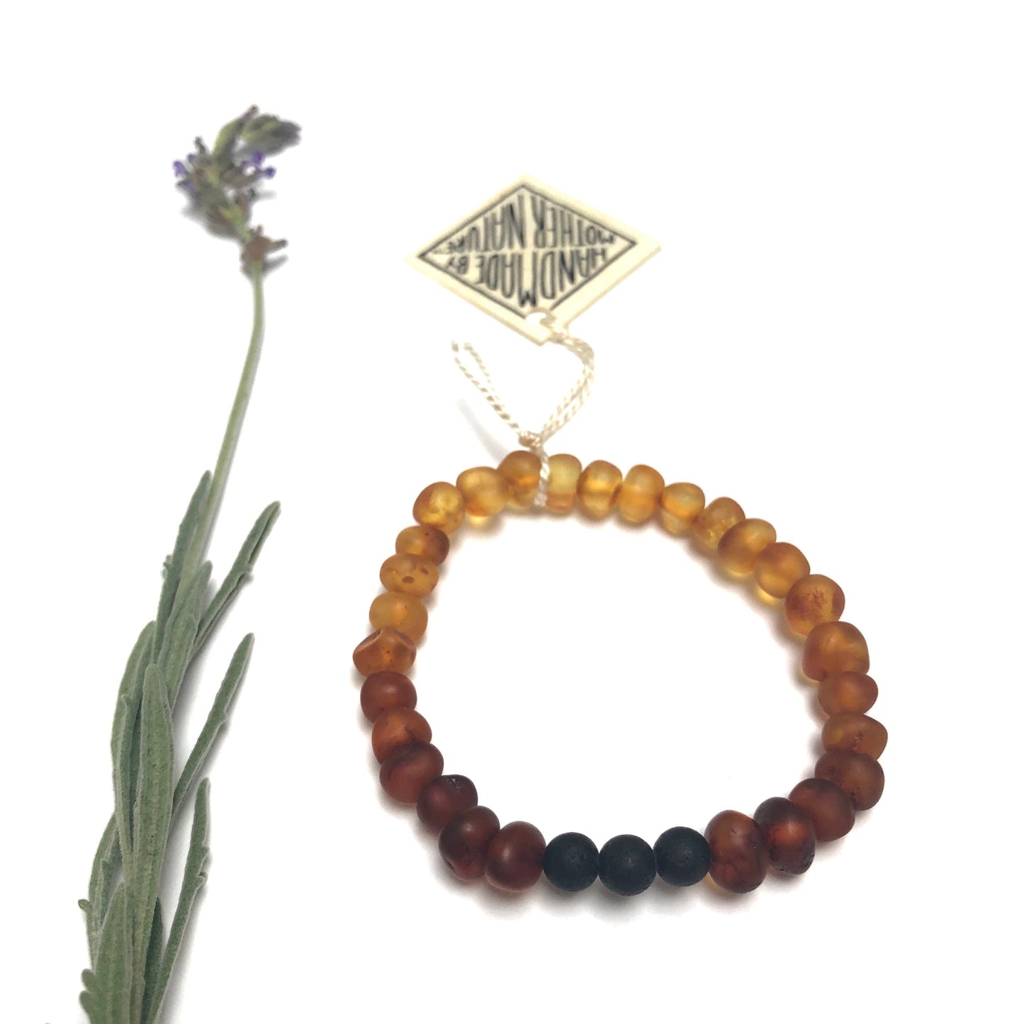 Raw Ombre Baltic Amber & Lava Adult Bracelet
