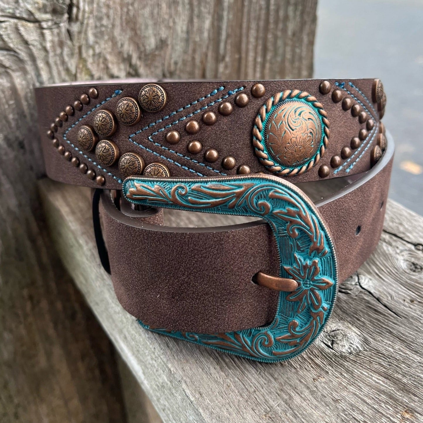 Nocona Women's Distressed Brown Belt with Copper Accents - Korvel