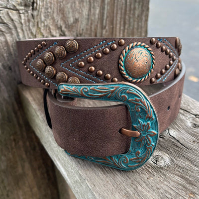 Nocona Women's Distressed Brown Belt with Copper Accents - Korvel