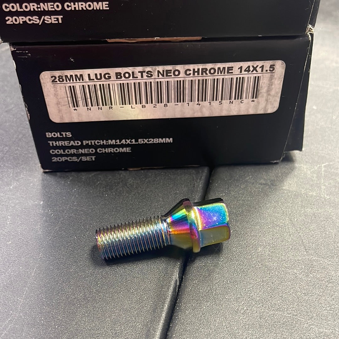 NNR 28mm 14x1.5 Lug Bolt in Neo Chrome Finish