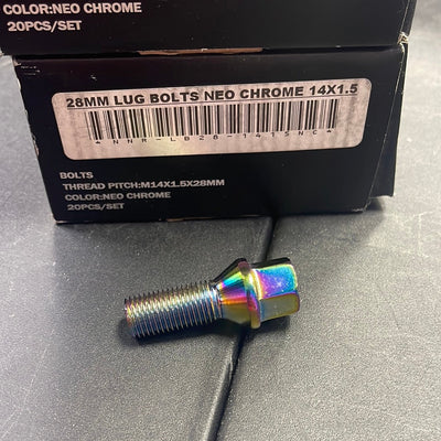 NNR 28mm 14x1.5 Lug Bolt in Neo Chrome Finish