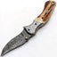 Artisan Crafted Damascus Steel Folding Pocket Knife with Antler Handle & Leather Sheath by KBS Knives - Korvel