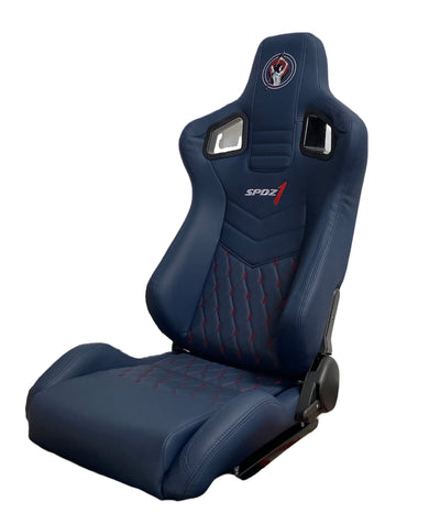 SPDZ1 Ballistic Racing Seats - Deep Blue Leather with Red Cross Stitch