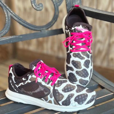 Ariat Women's Cow Print Sneakers with Vibrant Pink Laces - Korvel